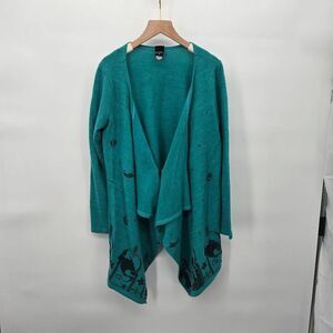 Disney Aladdin Sweater Size Medium Green Waterfall Draped Open Cardigan